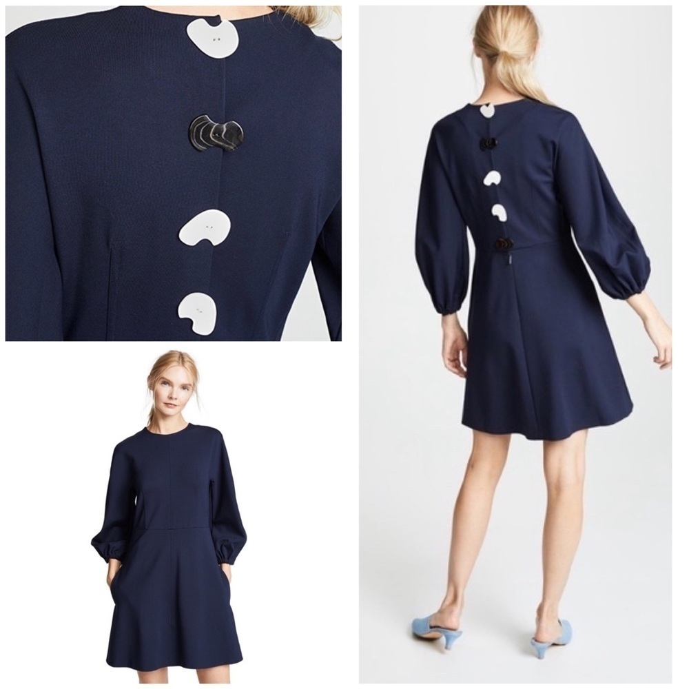 EUC Tibi Navy Blue Sculpted Button Back Stretch Jersey Long Sleeves Dress 0​​​​​